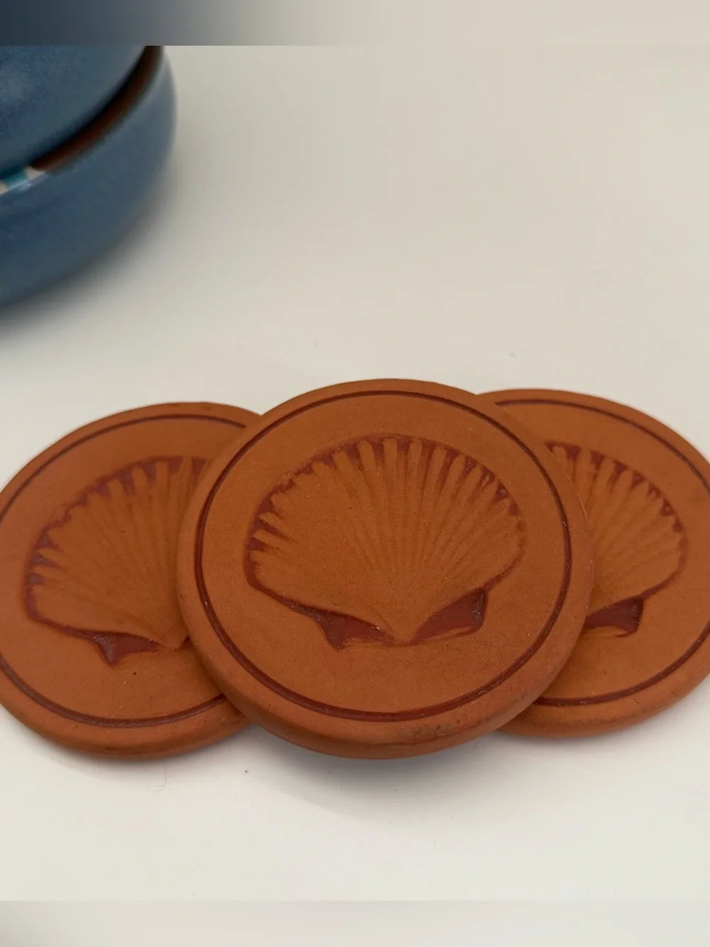 Handmade Clay Terracotta Shell Coasters (Set of 3)